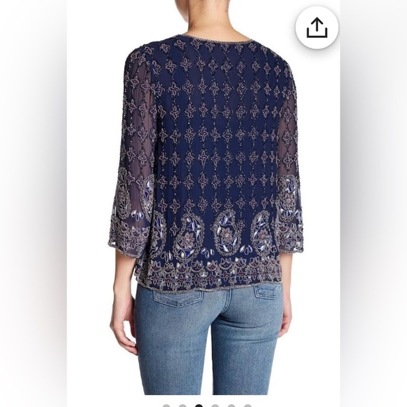 Calypso St. Barth Dapis Silk Embellished Blue Beaded Evening Jacket, Large - Picture 2 of 13